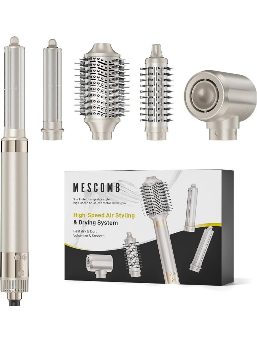 5-in-1 Hot Air Styler & Hair Dryer Brush - Curling, Straightening, Volumizing